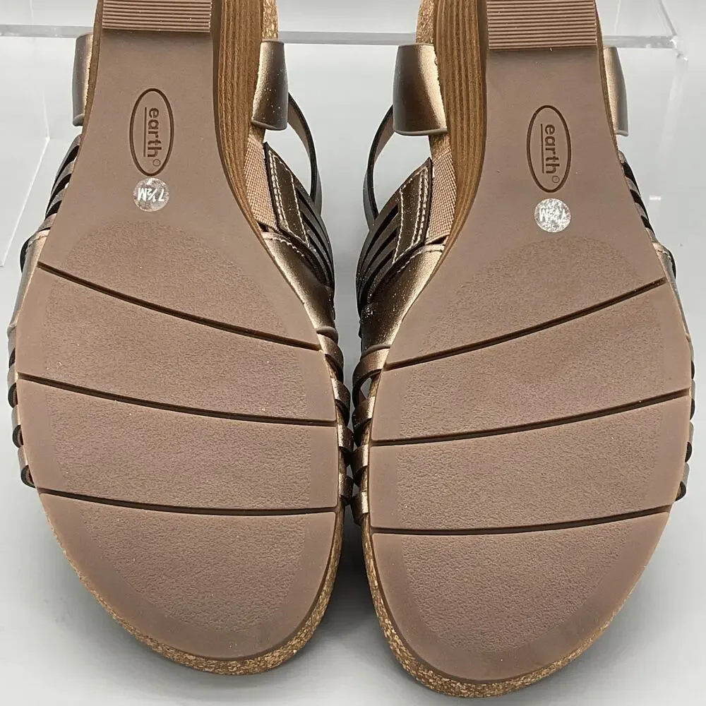 NEW earth Women’s Hattie Fisherman Wedge Sandals Pewter Size 7.5M